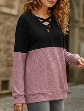 CASUAL V-NECK CROSS-CONTRAST SHIRT TOP